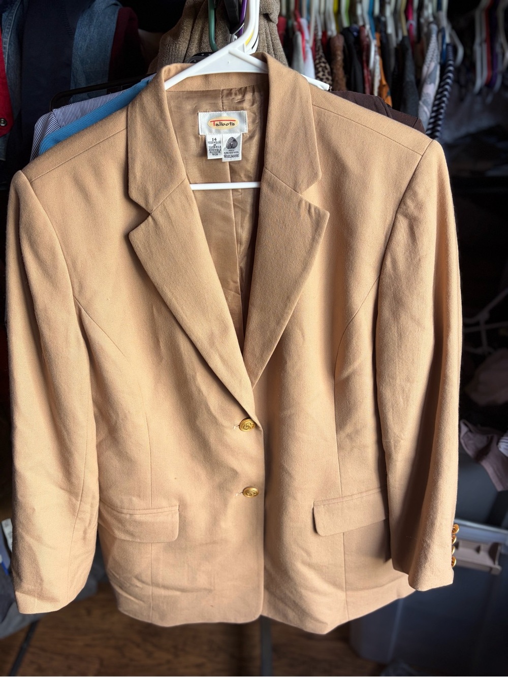 Talbots Women's Beige-Tan Single-Breasted Blazer with Gold Buttons 14